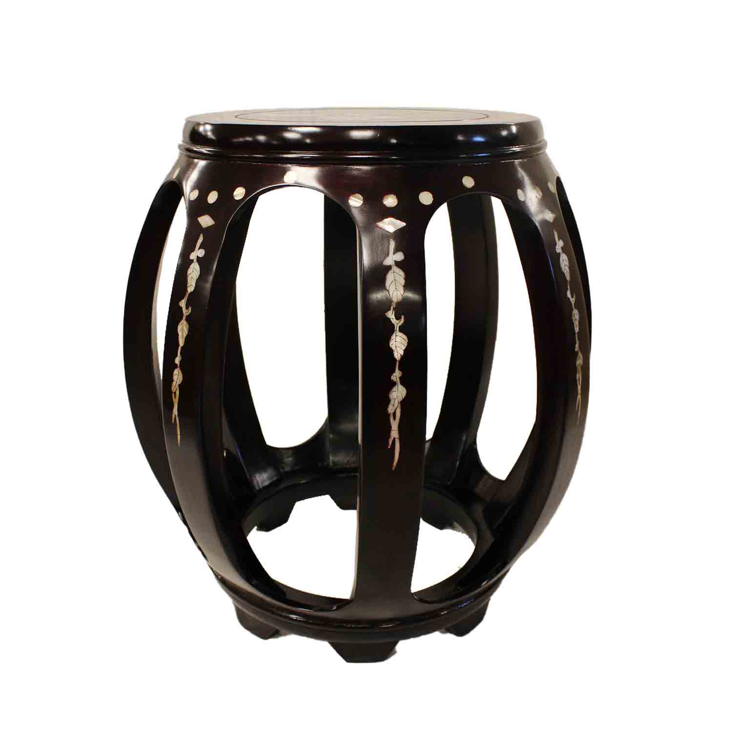 Solid Rosewood Large Drum Stool with Mother of Pearls Inlaid Dark